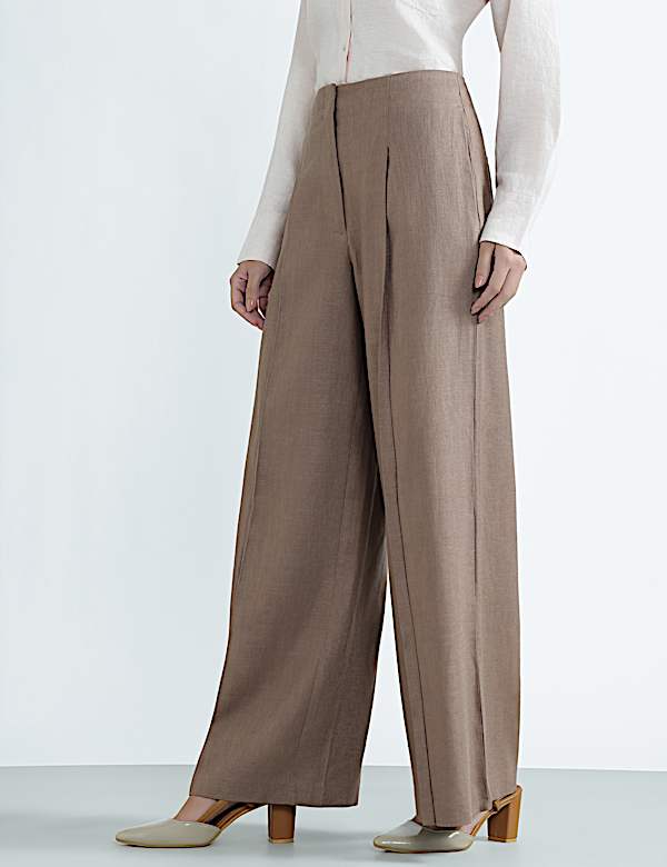 Linen Rich Plain Relaxed Fit Trousers
