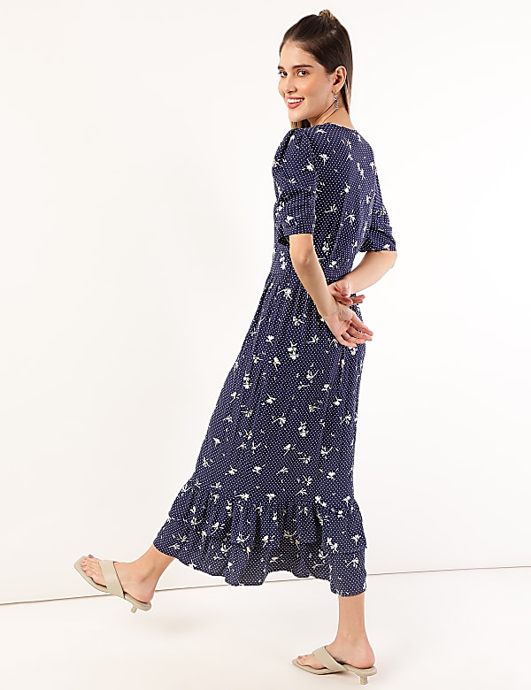 Pure Viscose Floral Round Neck Dress
