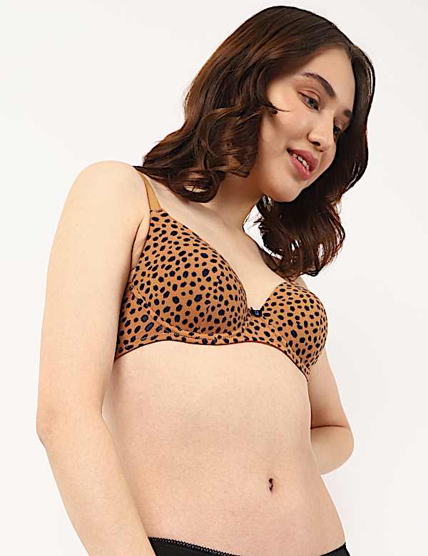 Printed Cotton Mix Padded Demi Cup Bra