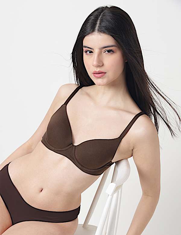 Cotton Mix Plain Full Cup Padded Bra