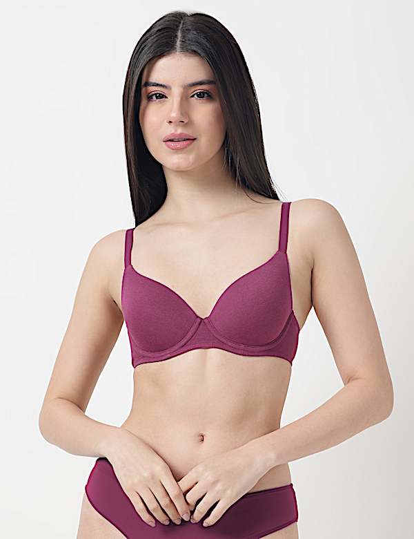 Cotton Mix Plain Full Cup Padded Bra