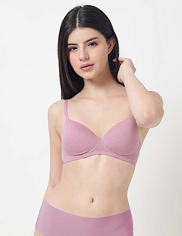 Cotton Mix Padded Demi Cup Bra