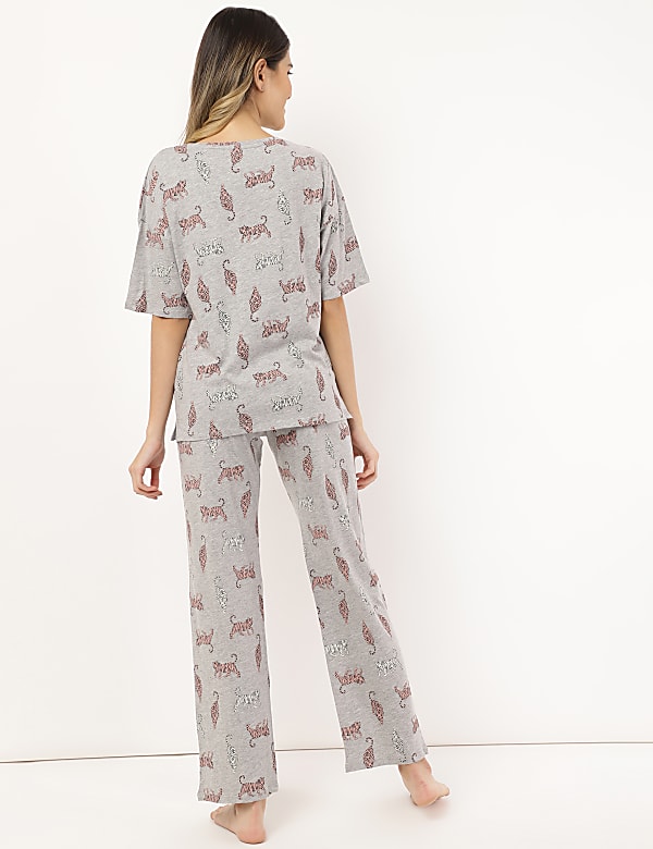 Cotton Mix Printed Round Neck Night Set