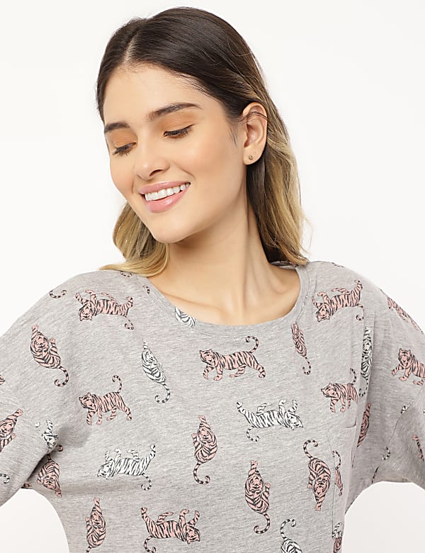 Cotton Mix Printed Round Neck Night Set