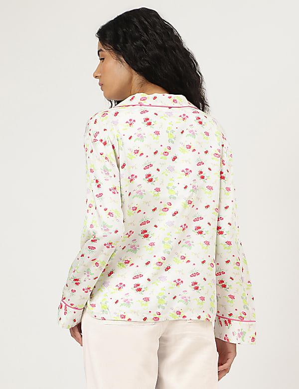 Floral Print Notched Lapel Sleepwear Top