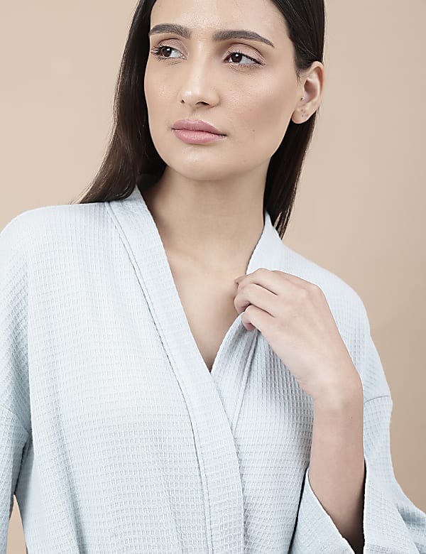 Pure Cotton Waffle Shawl Neck Gown