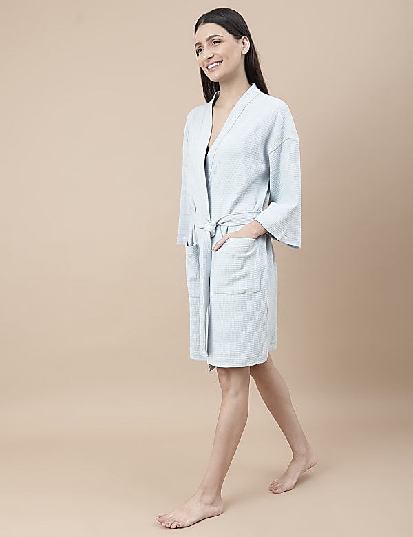 Pure Cotton Waffle Shawl Neck Gown