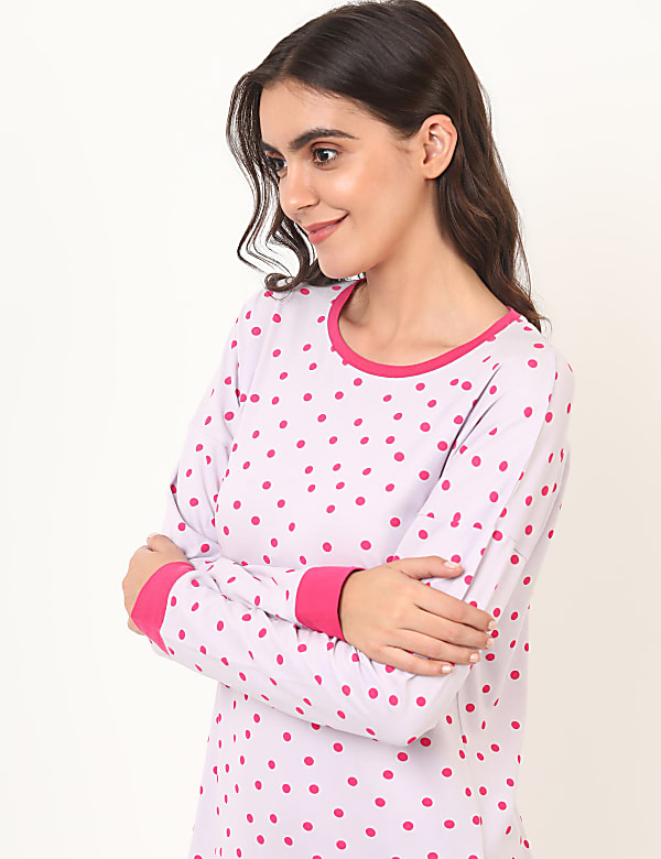 Viscose Mix Polka Print Round Neck Dress