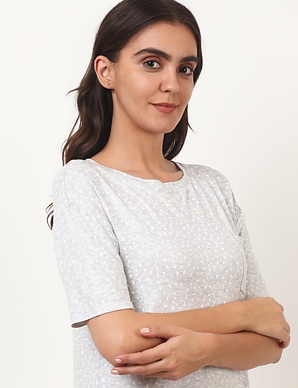 Viscose Mix Printed Round Neck Dress