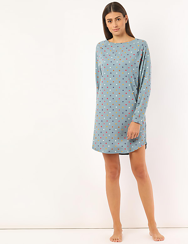 Cotton Mix Printed Round Neck Night Dress