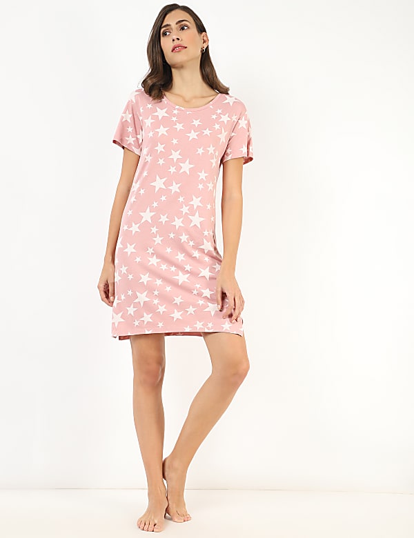 Cotton Mix Printed Round Neck Night Dress