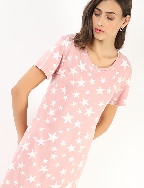 Cotton Mix Printed Round Neck Night Dress