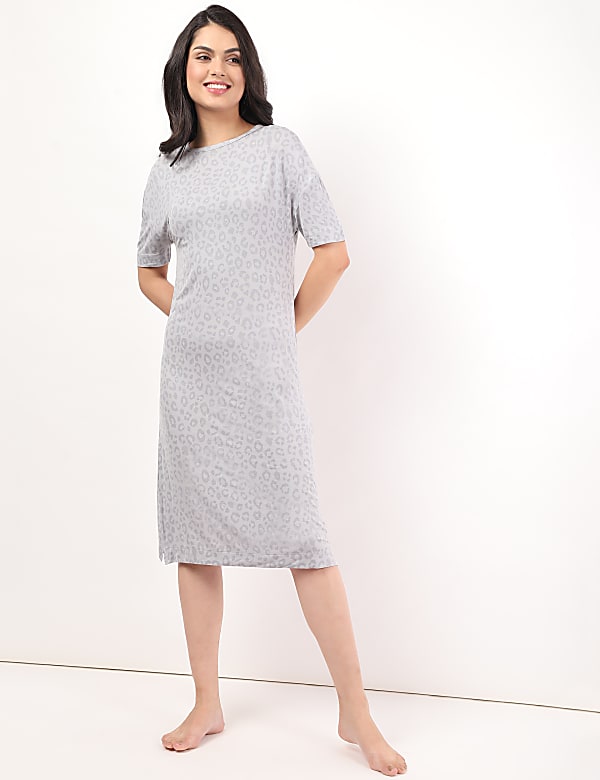 Viscose Mix Printed Round Neck Night Dress
