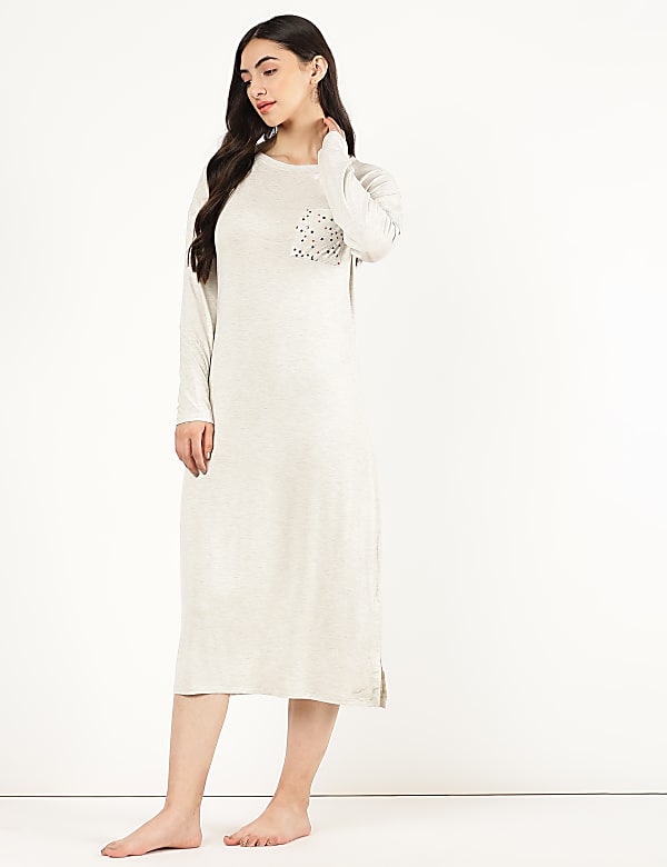 Viscose Mix Plain Round Neck Dress