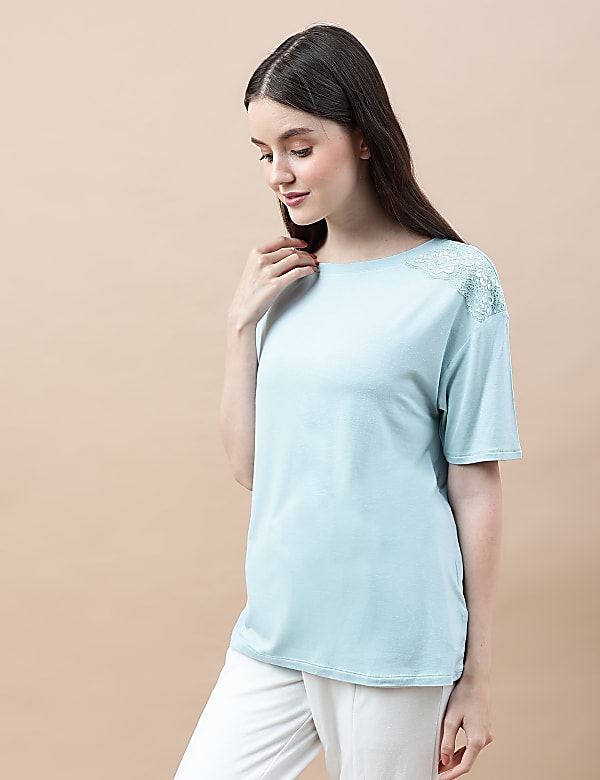 Viscose Mix Lace Round Neck T-shirt