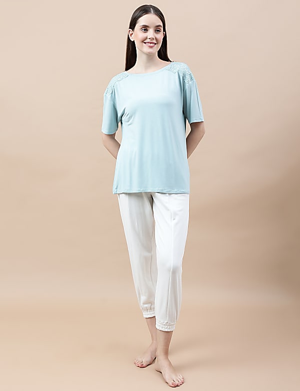 Viscose Mix Lace Round Neck T-shirt