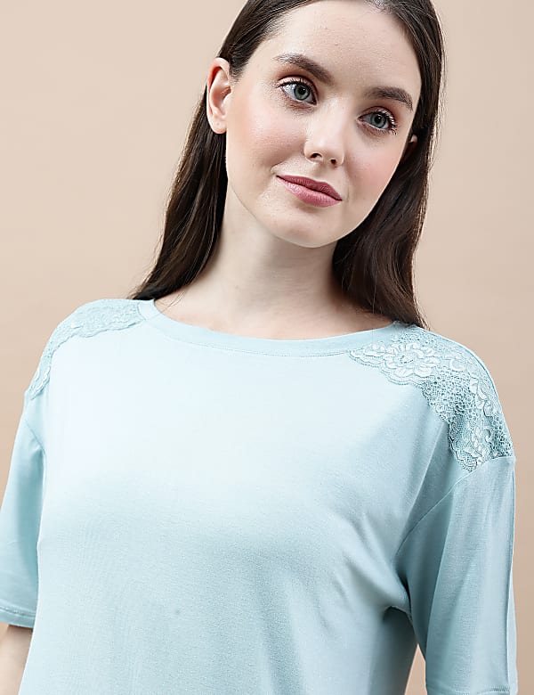 Viscose Mix Lace Round Neck T-shirt