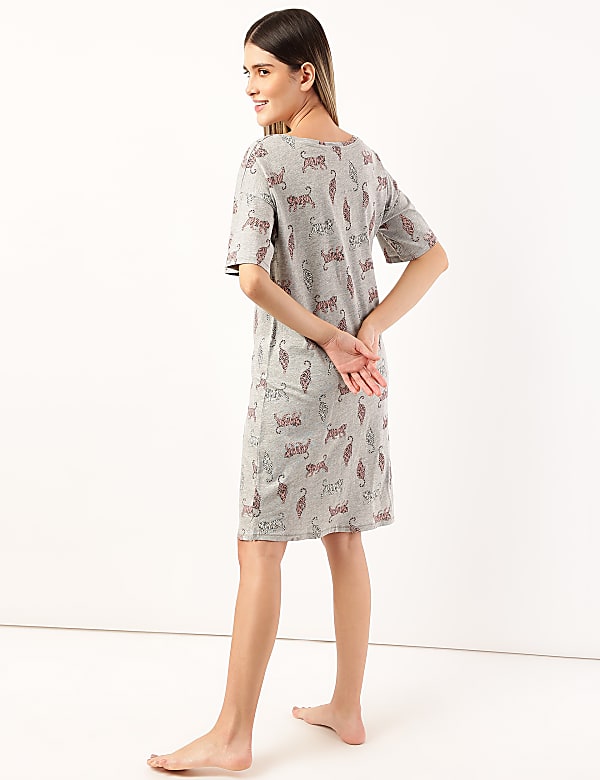 Cotton Mix Printed Round Neck Nightdress