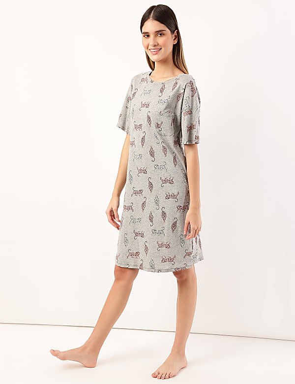 Cotton Mix Printed Round Neck Nightdress