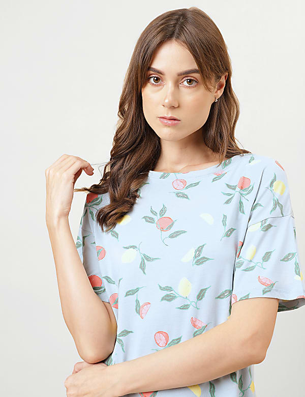 Printed Regular Round Neck Night Dress