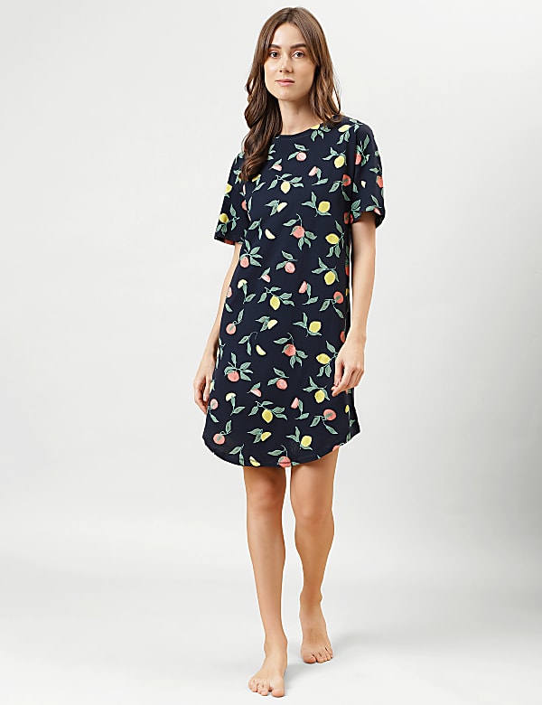 Printed Midi Round Neck Night Dress