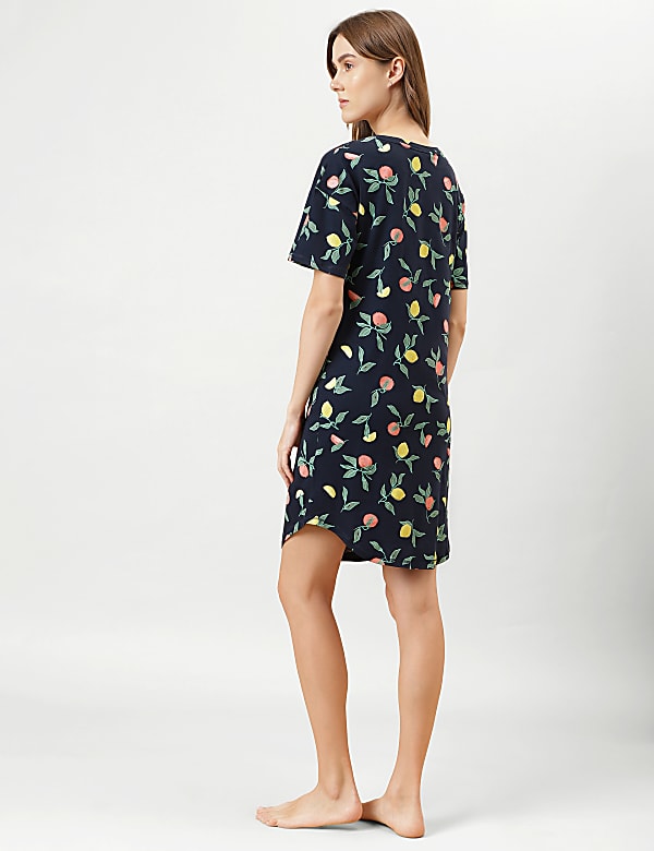 Printed Midi Round Neck Night Dress