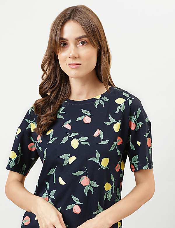 Printed Midi Round Neck Night Dress