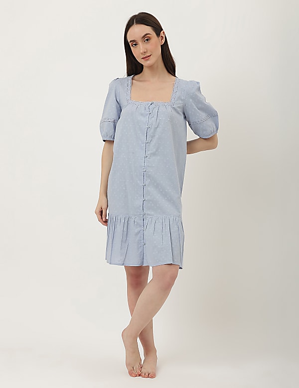 Pure Cotton Lace Square Neck Dress
