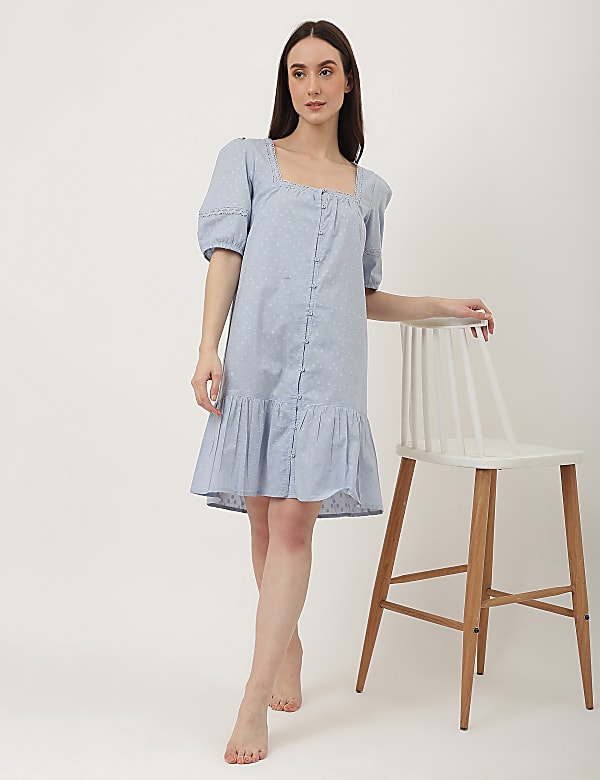 Pure Cotton Lace Square Neck Dress