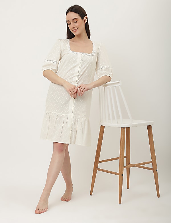Pure Cotton Lace Square Neck Dress