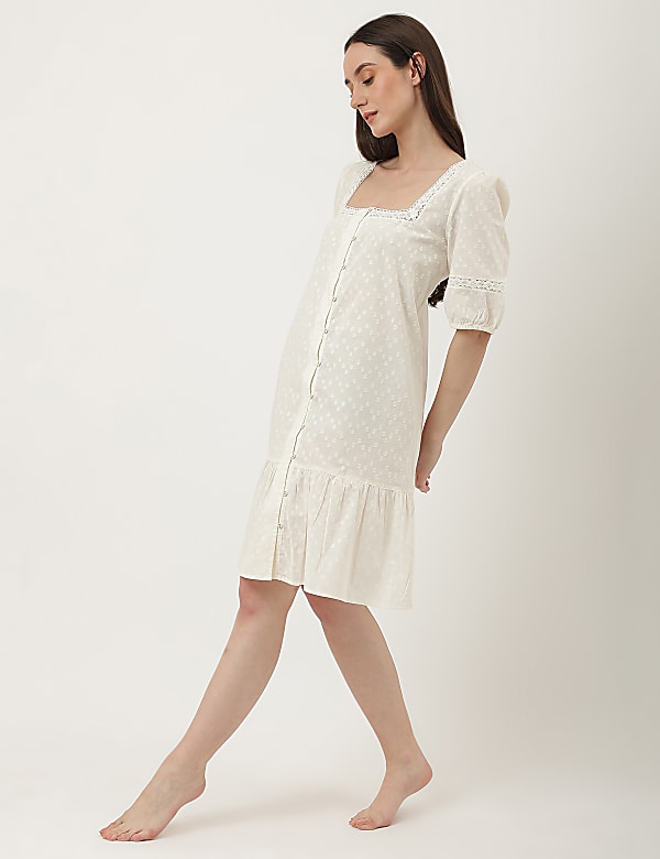 Pure Cotton Lace Square Neck Dress