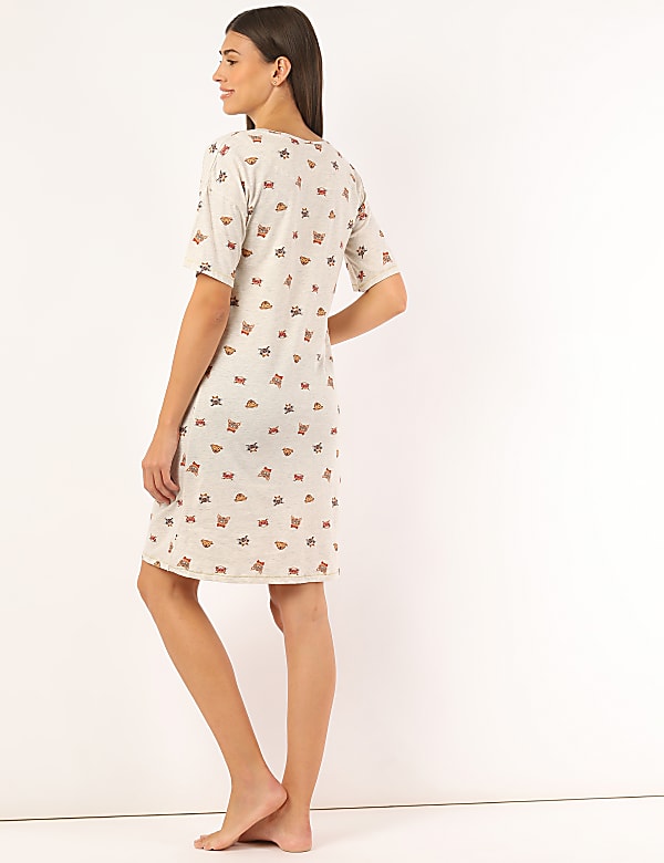 Cotton Mix Printed Round Neck Night Dress