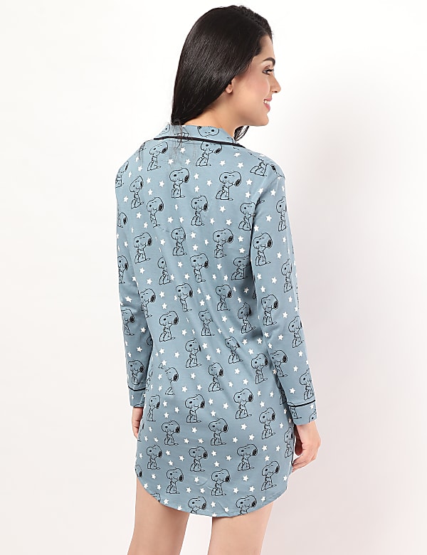 Pure Cotton Printed Notch Lapel Collar Sleepshirt