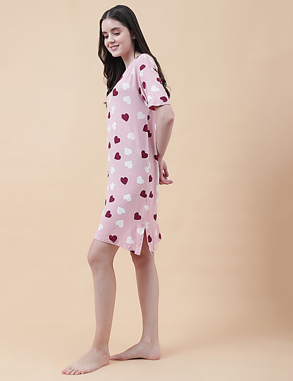 Viscose Mix Printed Round Neck Nightdress