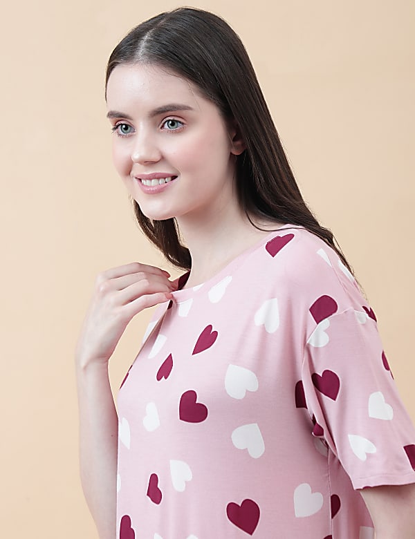 Viscose Mix Printed Round Neck Nightdress