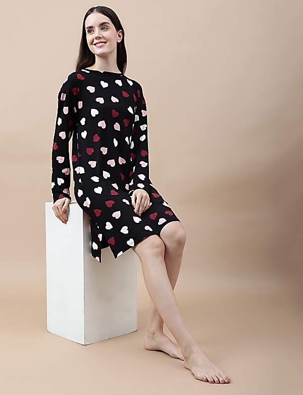 Viscose Mix Printed Round Neck Nightdress