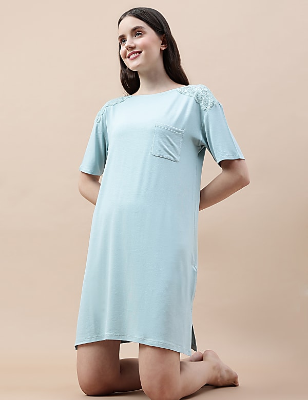 Viscose Mix Lace Crew Neck Nightdress