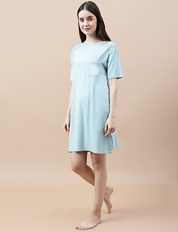 Viscose Mix Lace Crew Neck Nightdress