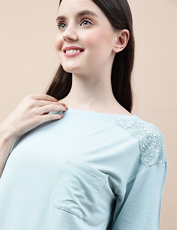 Viscose Mix Lace Crew Neck Nightdress