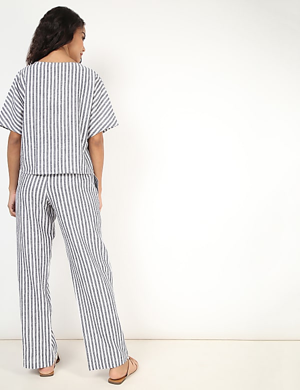 Flax Mix Striped V Neck Nightdress Set