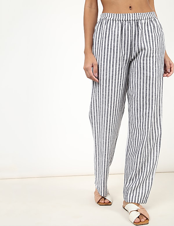 Flax Mix Striped V Neck Nightdress Set