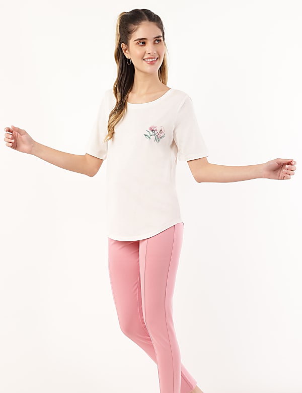 Cotton Mix Floral Round Neck Top