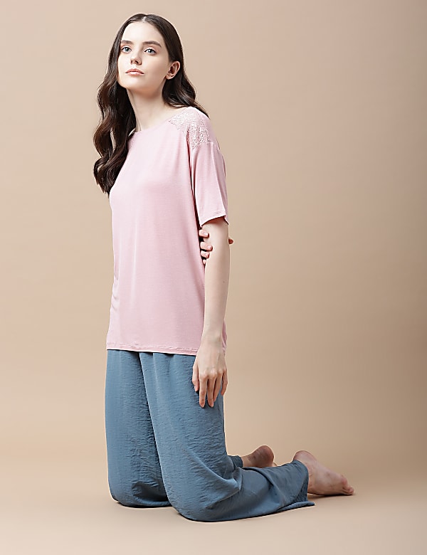 Viscose Mix Lace Round Neck Top