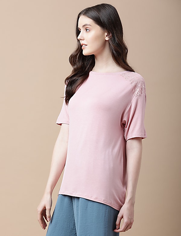 Viscose Mix Lace Round Neck Top