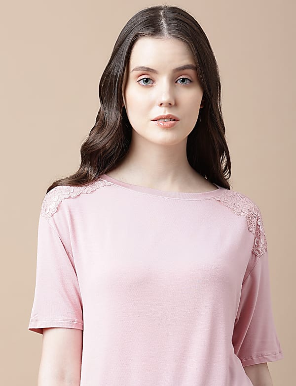 Viscose Mix Lace Round Neck Top