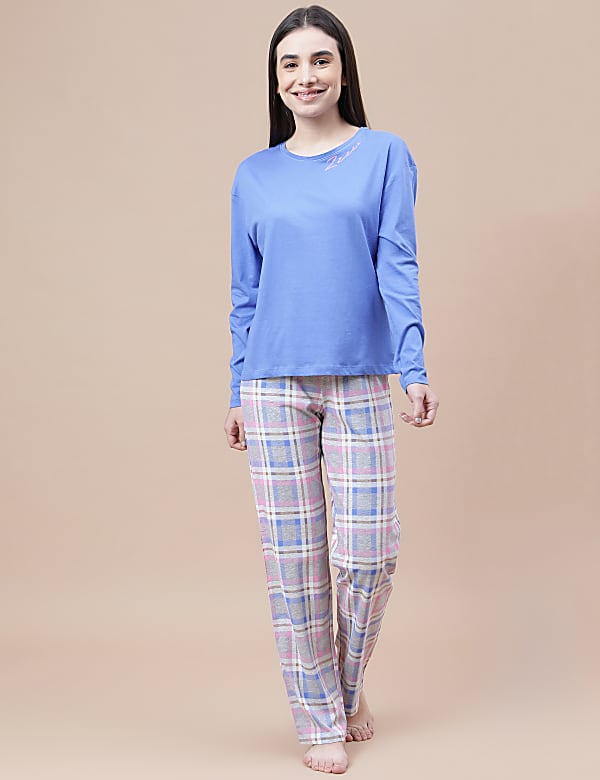 Cotton Mix Printed Crew Neck Pyjama Set