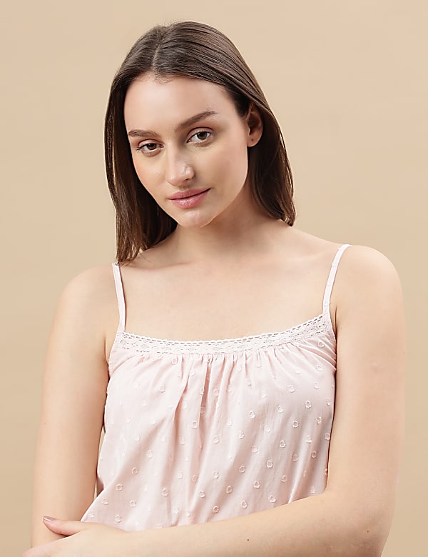 Pure Cotton Self Design Strappy Night Dress