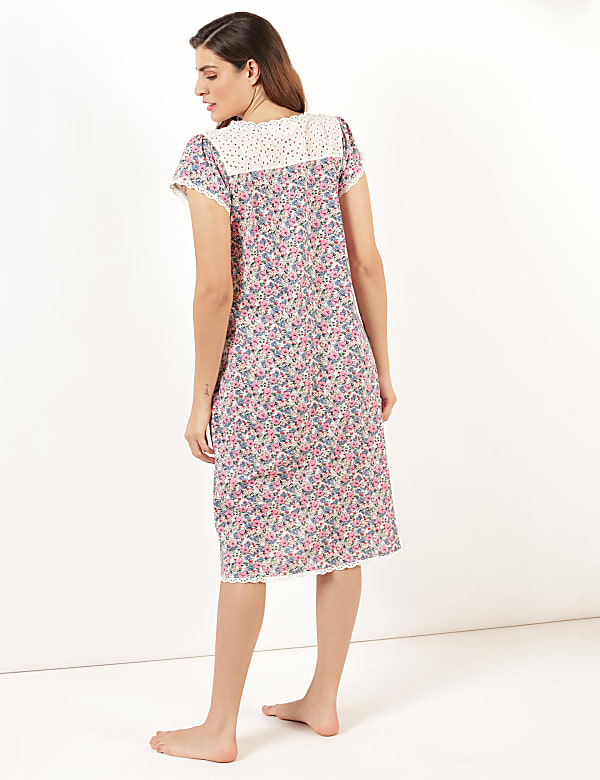 Pure Cotton Floral Round Neck Night Dress