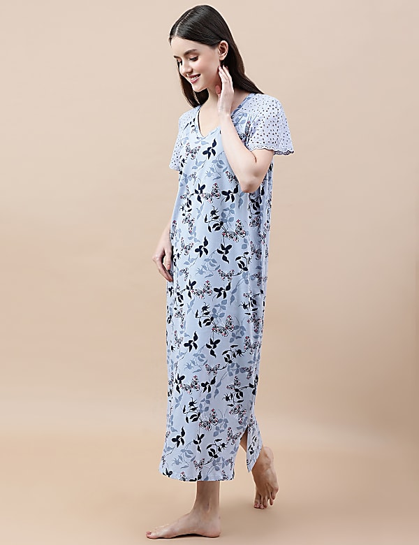 Pure Cotton Printed V-Neck Nightdress