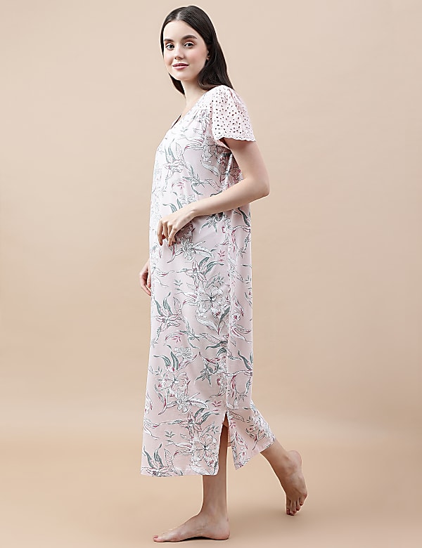 Pure Cotton Printed V-Neck Nightdress